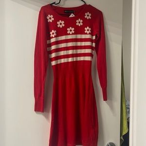 Red long sleeve sweater mini dress
